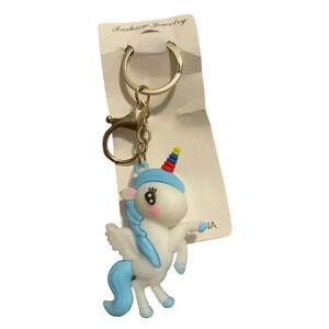 BLUE AND WHITE UNICORN KEY CHAIN